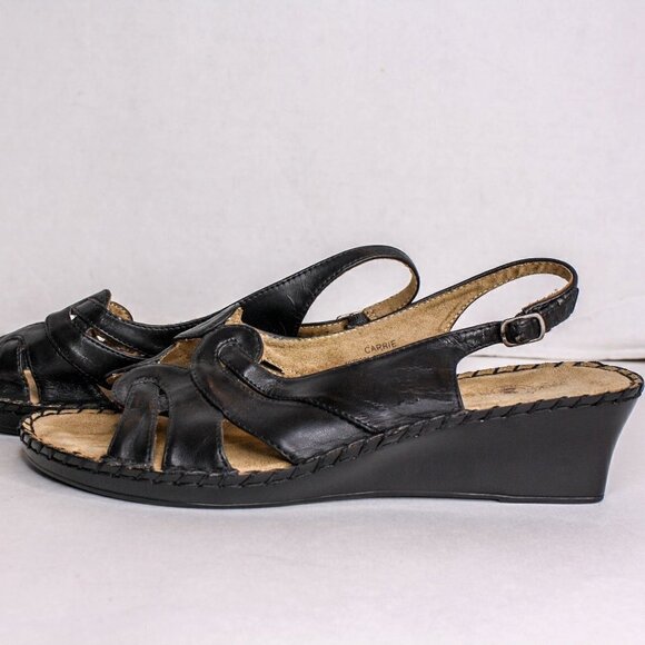 Duck Head Carrie Sandals Wedge Sling Back Black Size 9W - Picture 2 of 5